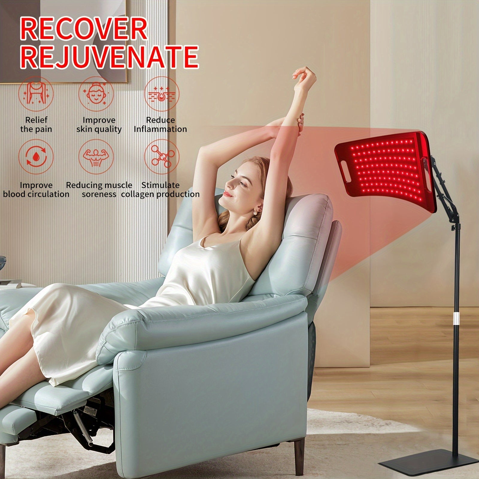 CABPAY Red Light Therapy Lamp with Stand – 660nm Red &amp; 850nm Near Infrared Light for Full-Body Wellness and Recovery