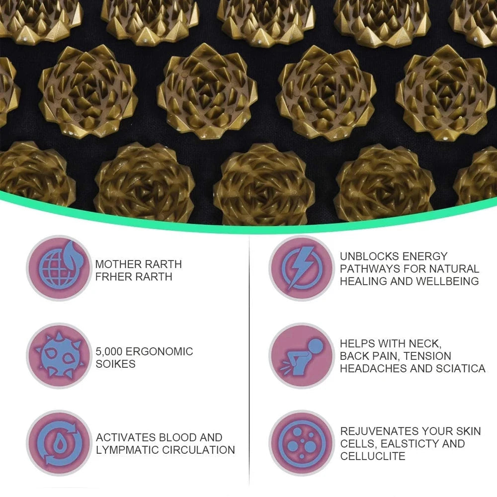 3-Piece Acupressure Mat & Pillow Set – Full Body Massage Cushion for Back, Neck, and Foot Relief