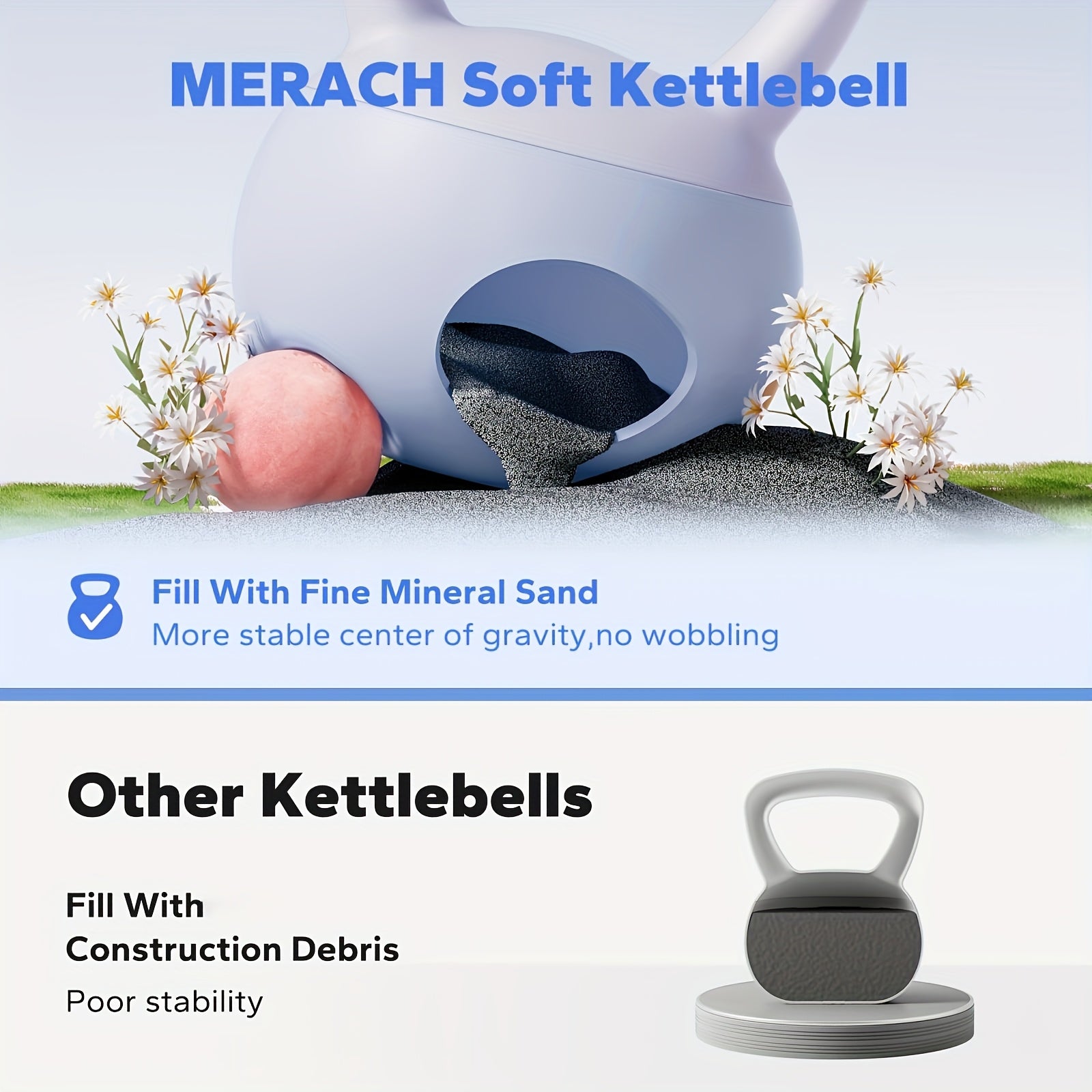 MERACH Soft Kettlebells, Weights for Women And Men, Sea And Iron Sand Filled Kettlebells for Home Workouts, Fitness, 25lb Blue/Purple