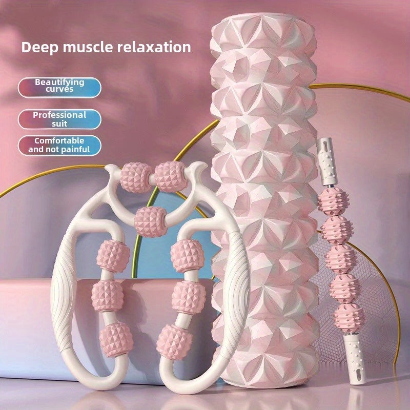 3-Piece EVA Foam Roller Set – Diamond Pattern Deep Tissue Massage &amp; Muscle Recovery Kit